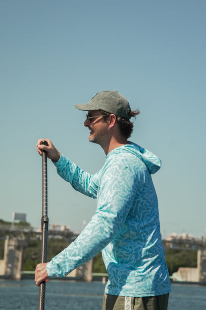 The Next Fish Signature Camo Performance Hooded Fishing Shirt in Blue