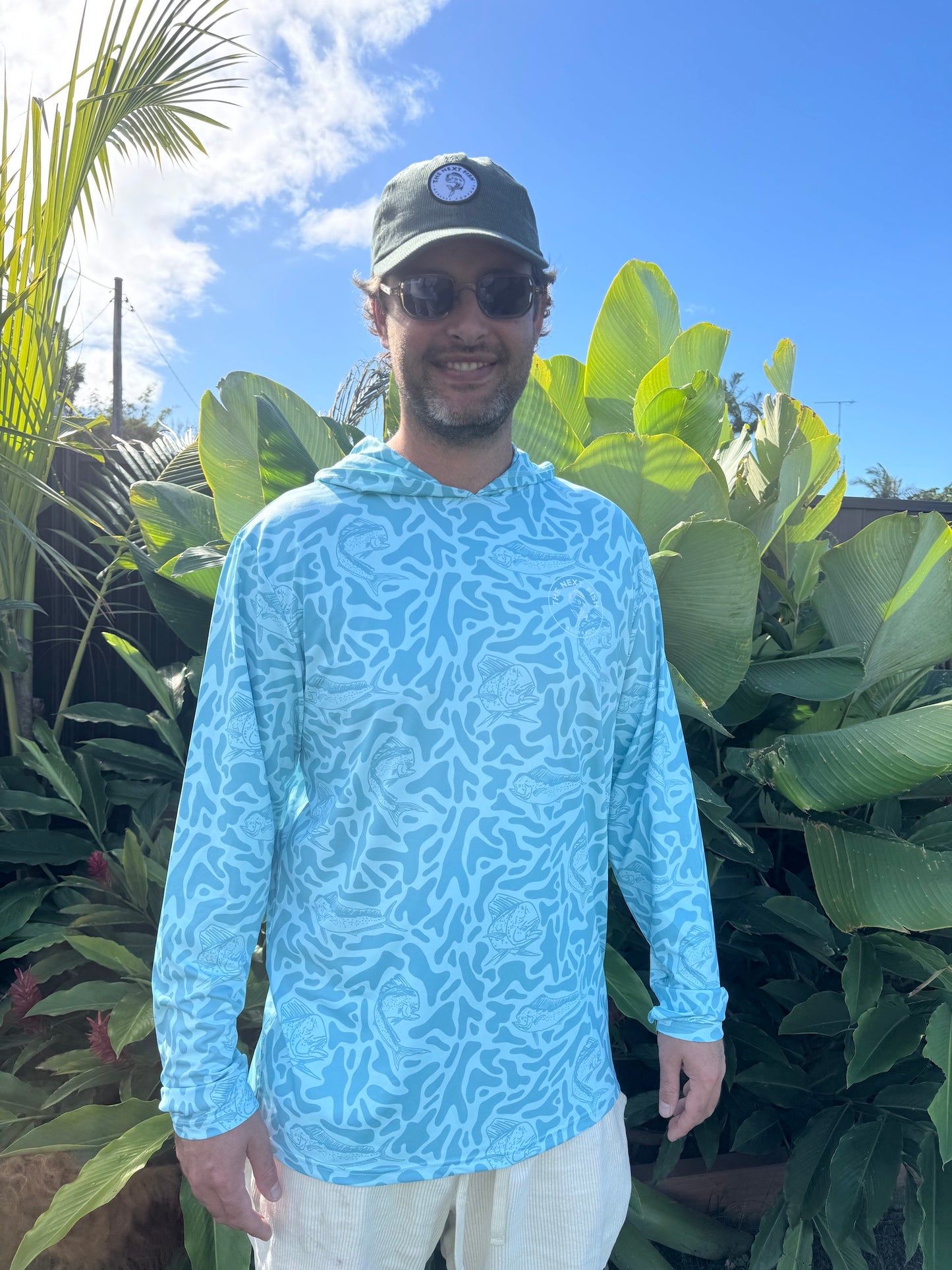 The Next Fish Signature Camo Performance Hooded Fishing Shirt in Blue