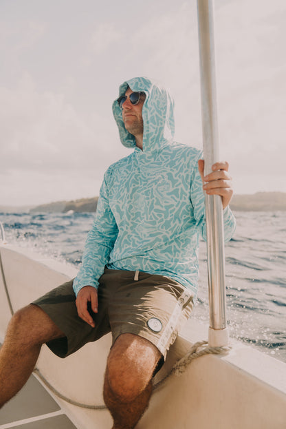 The Next Fish Signature Camo Performance Hooded Fishing Shirt in Blue