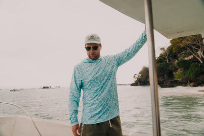 The Next Fish Signature Camo Performance Hooded Fishing Shirt in Blue