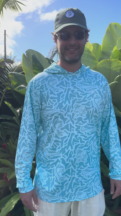 The Next Fish Signature Camo Performance Hooded Fishing Shirt in Blue